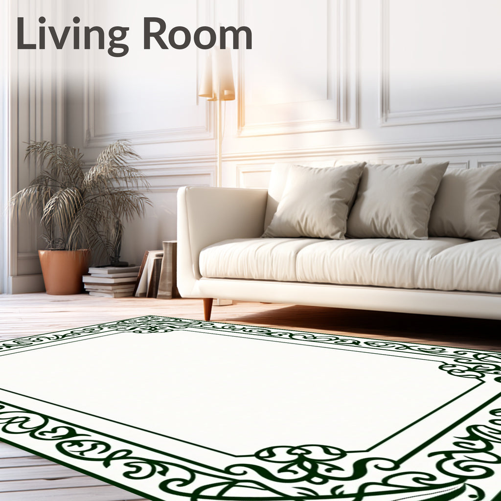 Deep Emerald Vine Scroll Frame Rug
