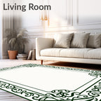 Deep Emerald Vine Scroll Frame Rug
