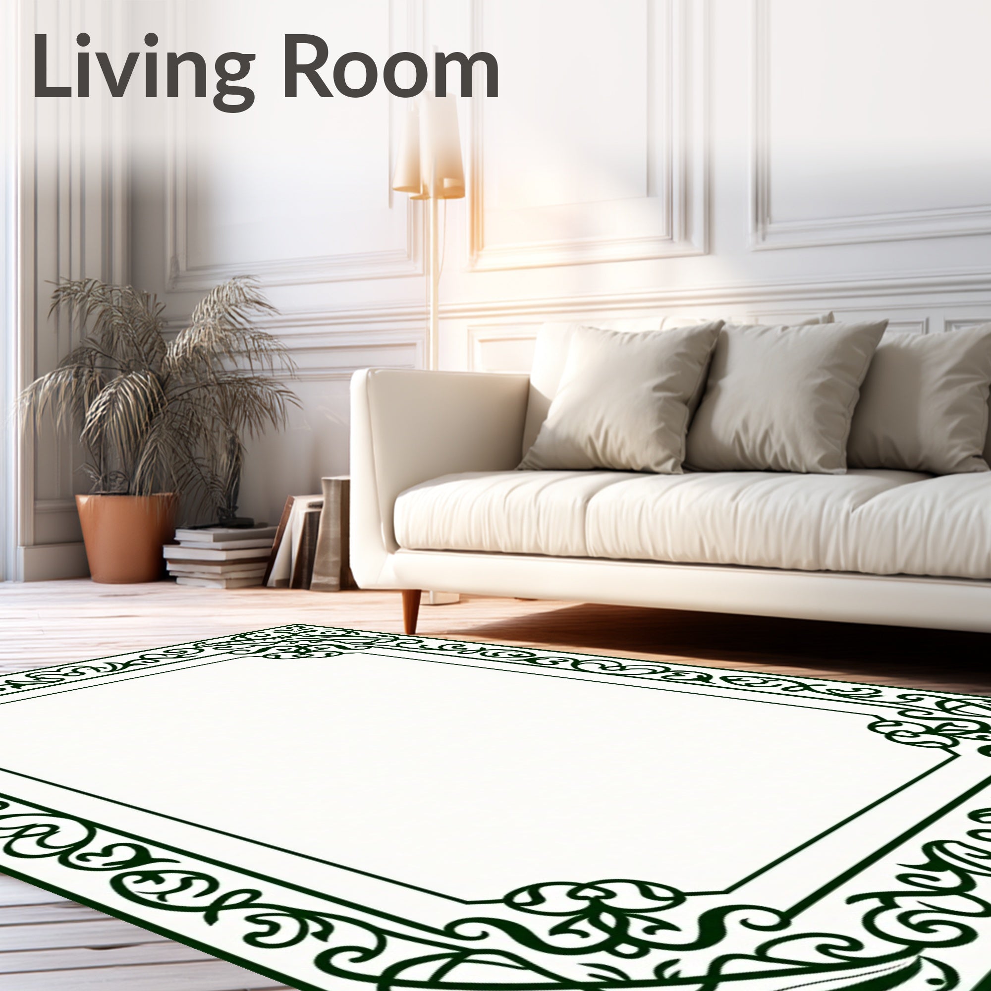 Deep Emerald Vine Scroll Frame Rug