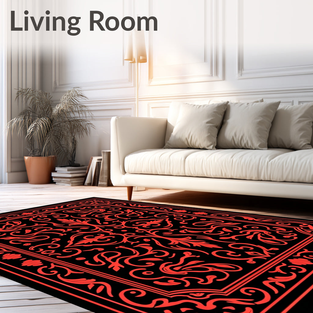 Red Acanthus Scroll Border Art Rug