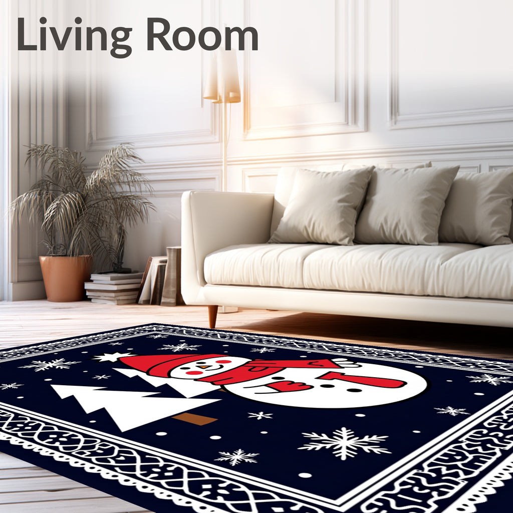 Happy Snowman Winter Snowflake Forest Rug