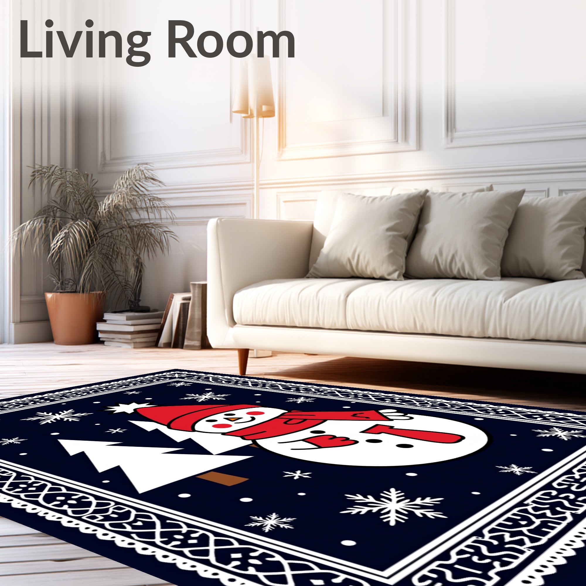 Happy Snowman Winter Snowflake Forest Rug