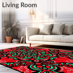 Vibrant Red Green Abstract Symmetry Rug