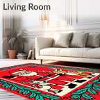 Festive Santa And Reindeer Holiday Aura Rug