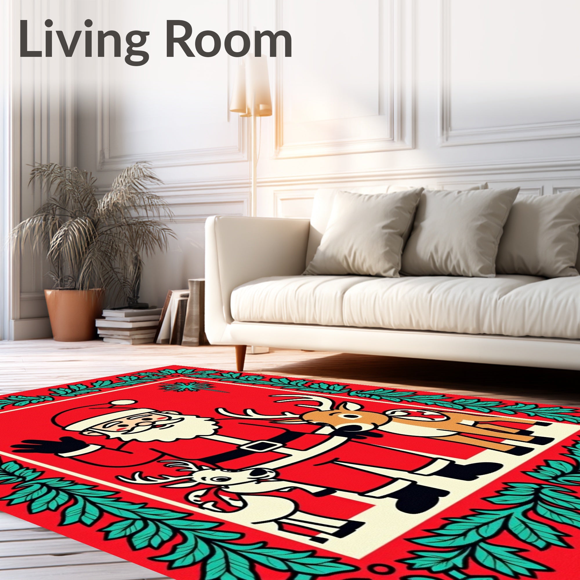 Festive Santa And Reindeer Holiday Aura Rug