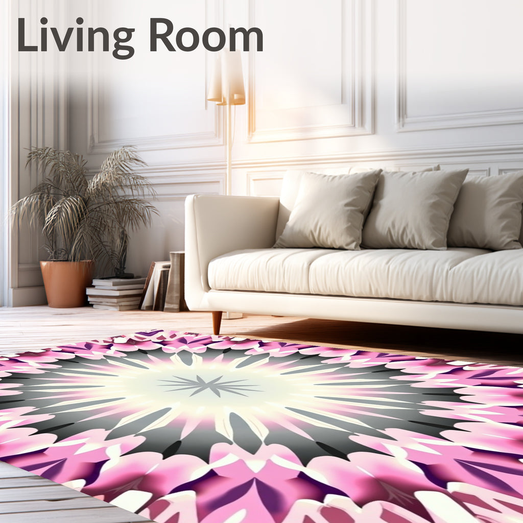 Vibrant Pink Sunburst Mandala Rug
