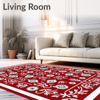 Red White Green Floral Medallion Rug