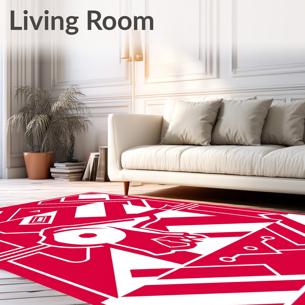 Bold Red Geometric Abstract Rug