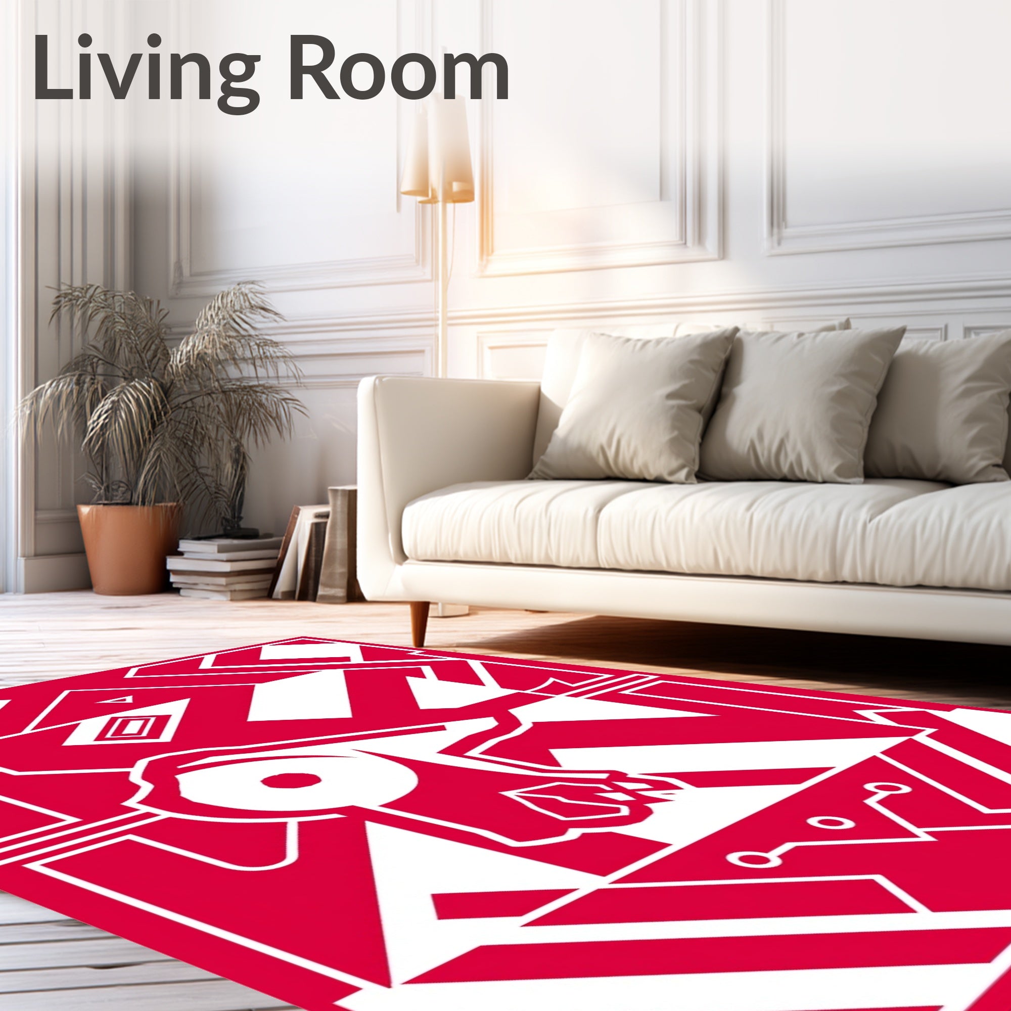 Bold Red Geometric Abstract Rug