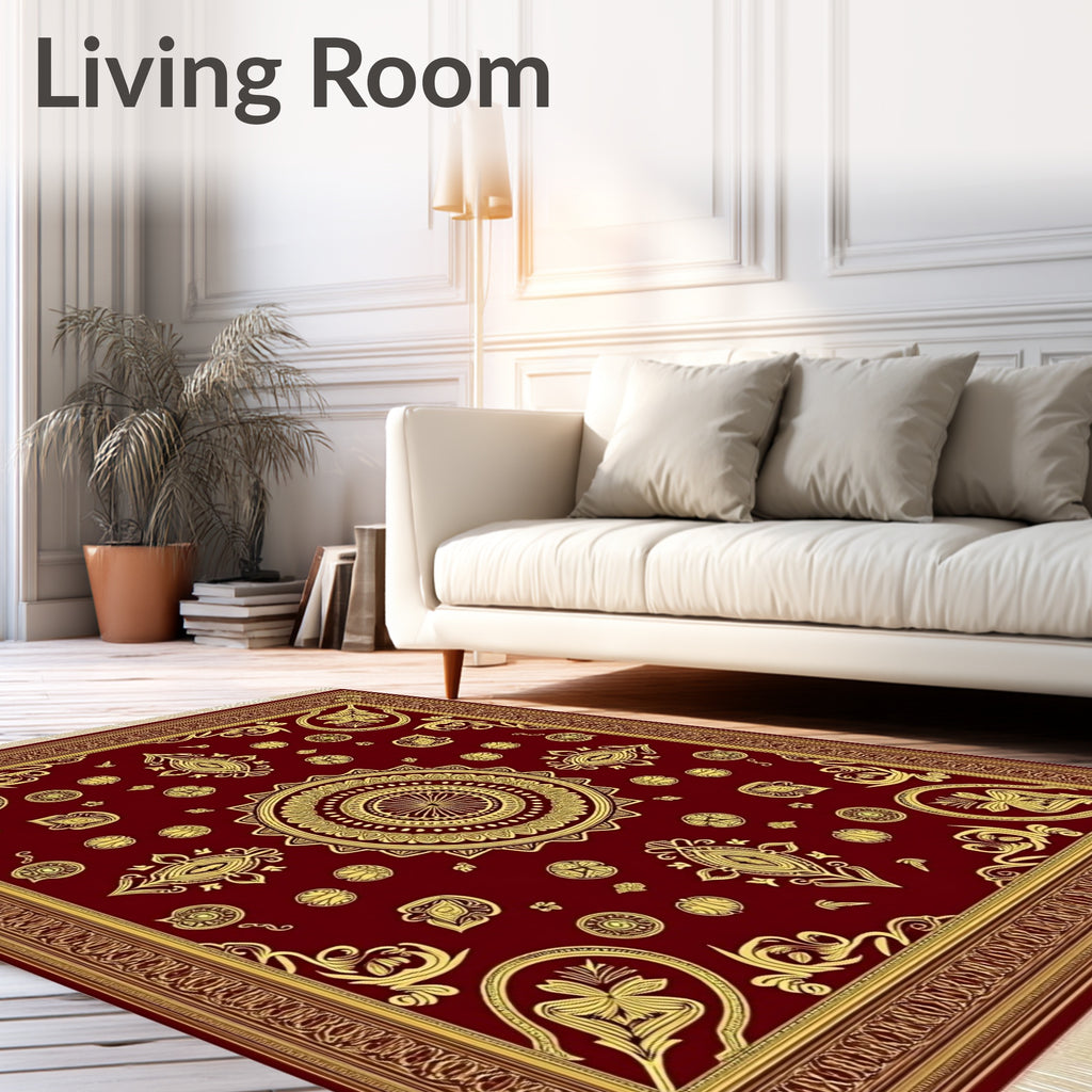 Deep Red Gold Medallion Floral Rug