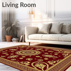 Deep Red Gold Medallion Floral Rug