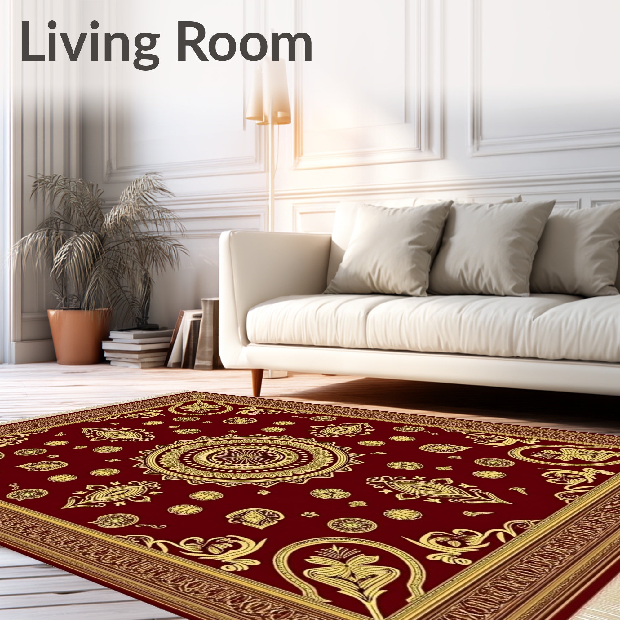 Deep Red Gold Medallion Floral Rug