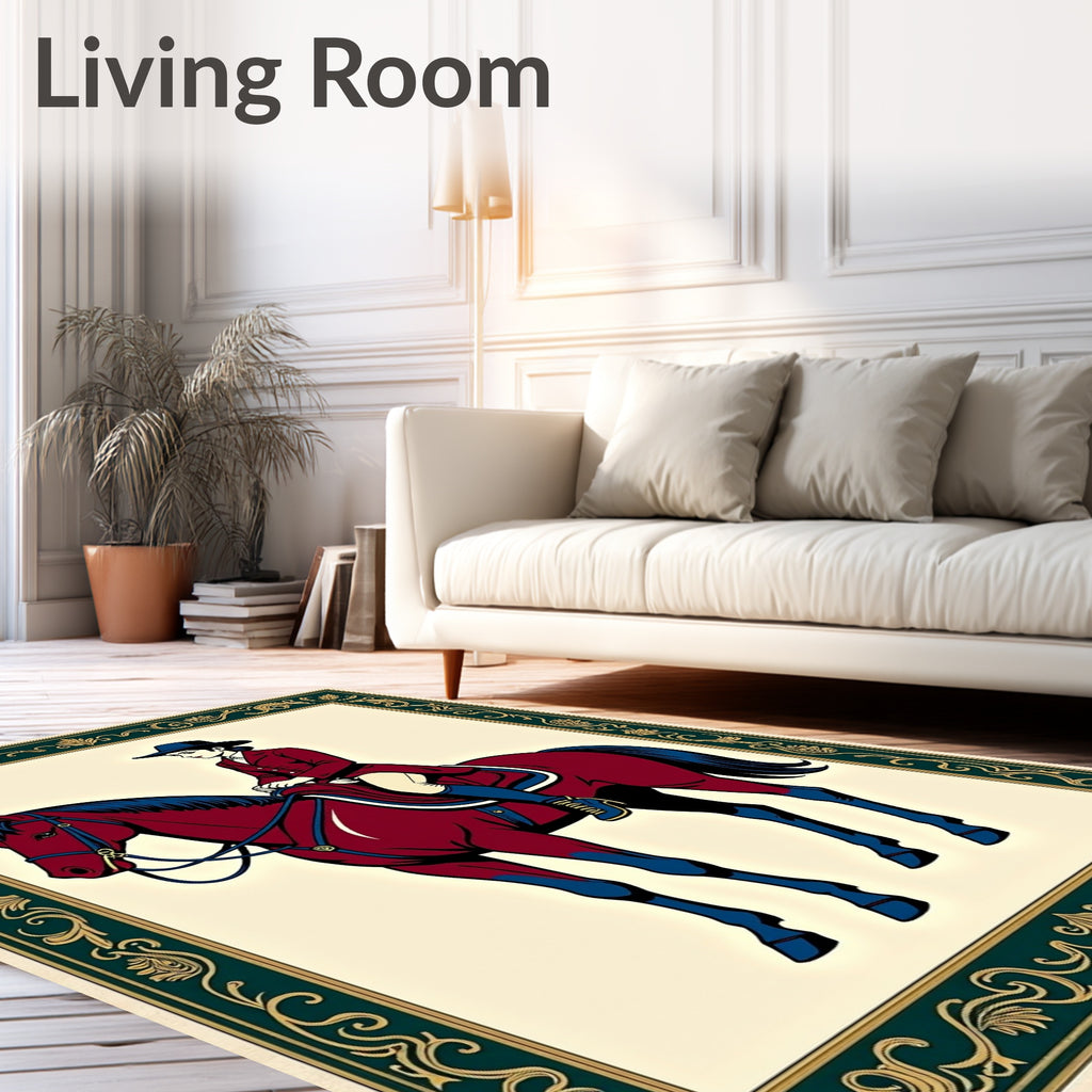 Equestrian Riding Horse Crimson Navy Frame Rug