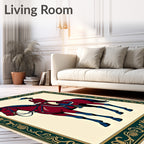 Equestrian Riding Horse Crimson Navy Frame Rug