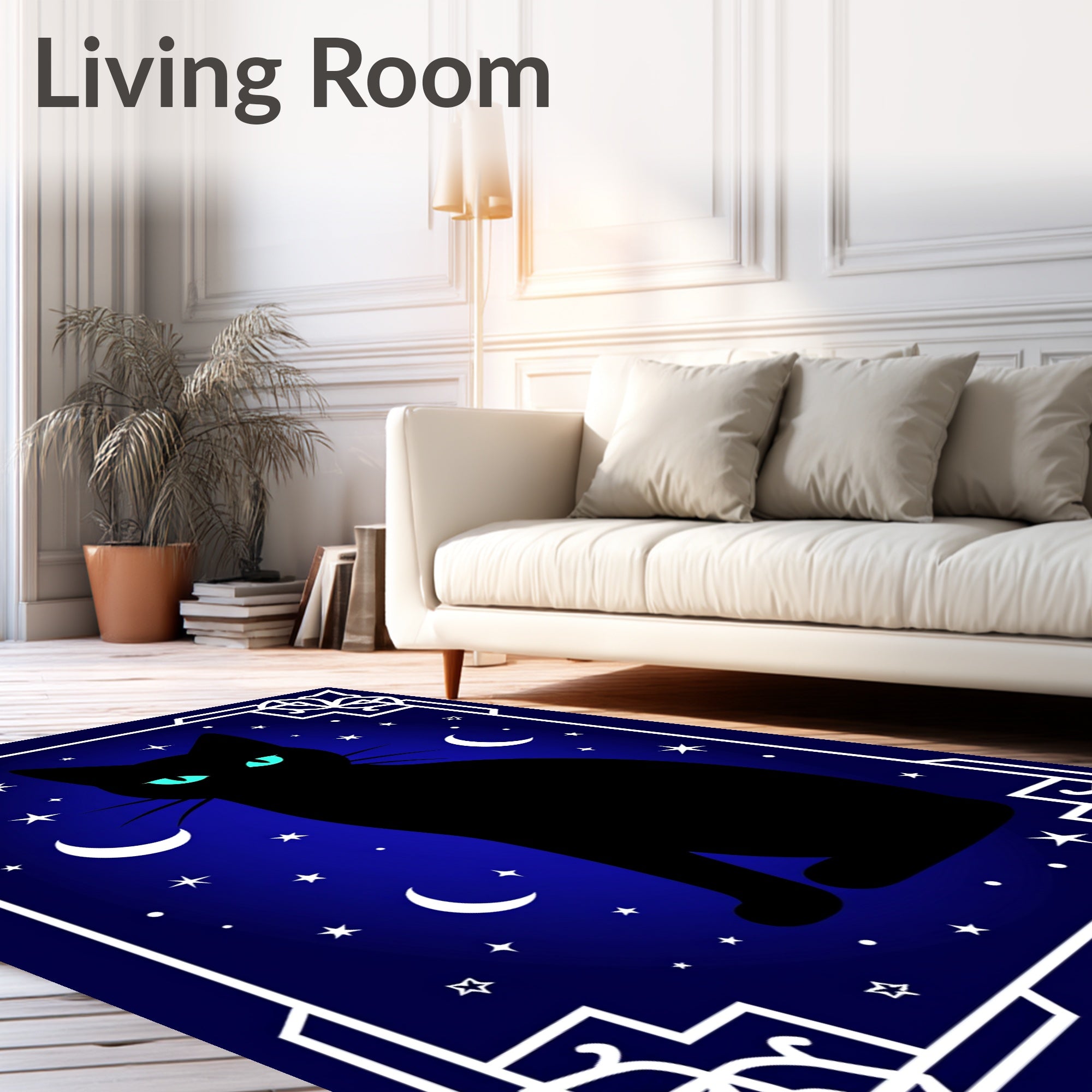 Black Cat Night Sky Crescent Moon Rug