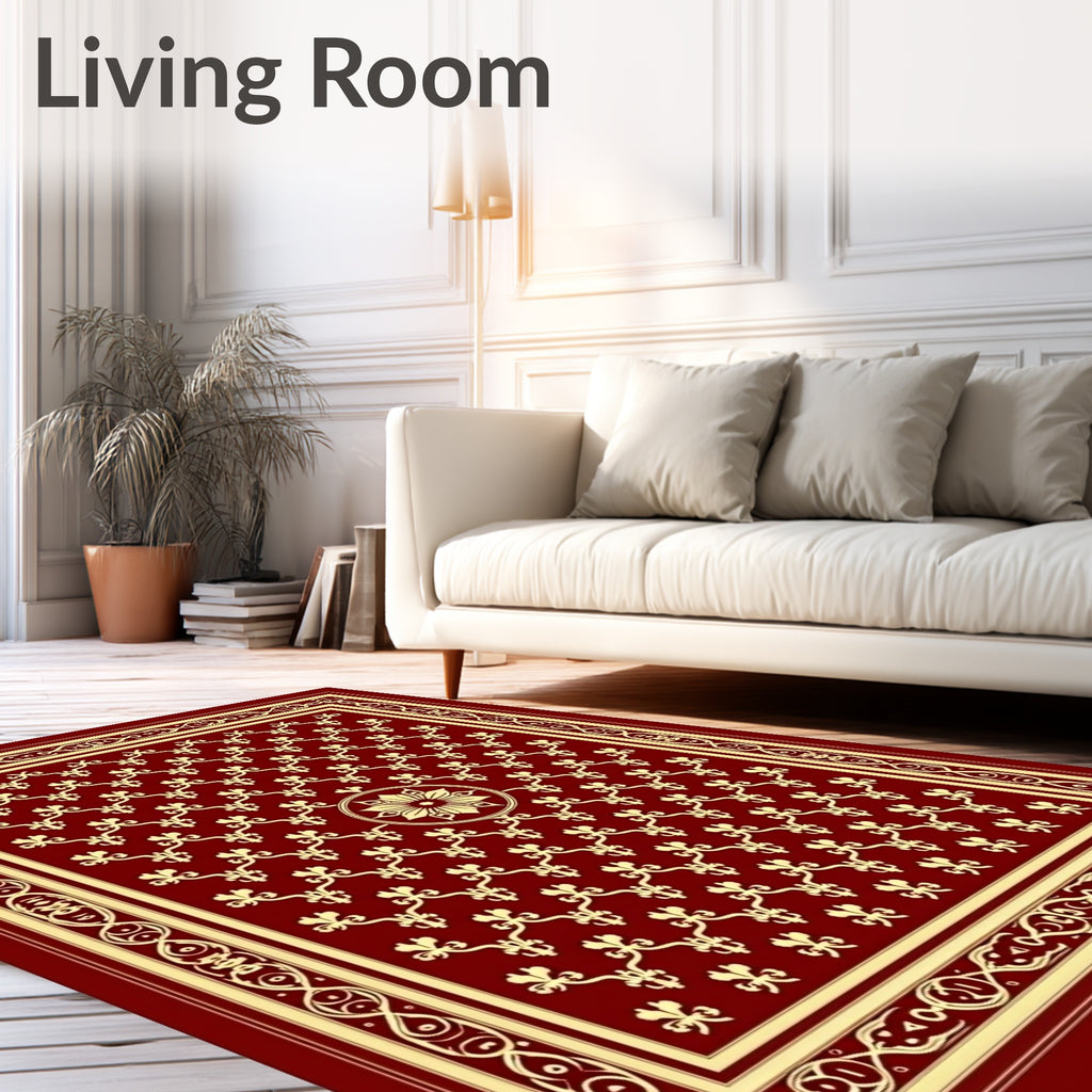 Crimson Gold Intricate Floral Medallion Rug
