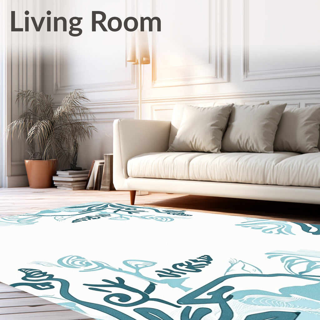 Aqua Teal Art Nouveau Floral Rug