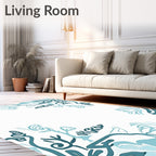 Aqua Teal Art Nouveau Floral Rug