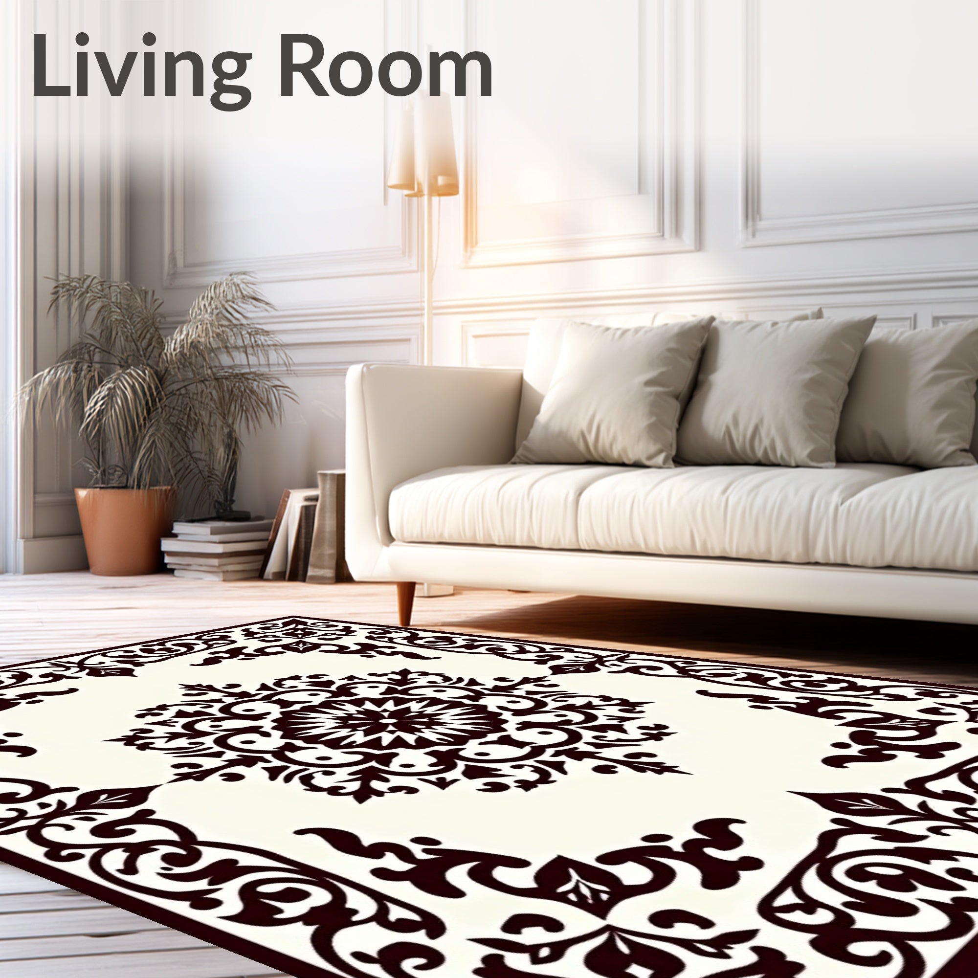 Dark Brown Baroque Floral Medallion Rug