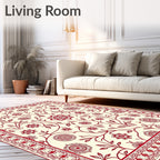 Vintage Crimson Floral Vine Scroll Rug