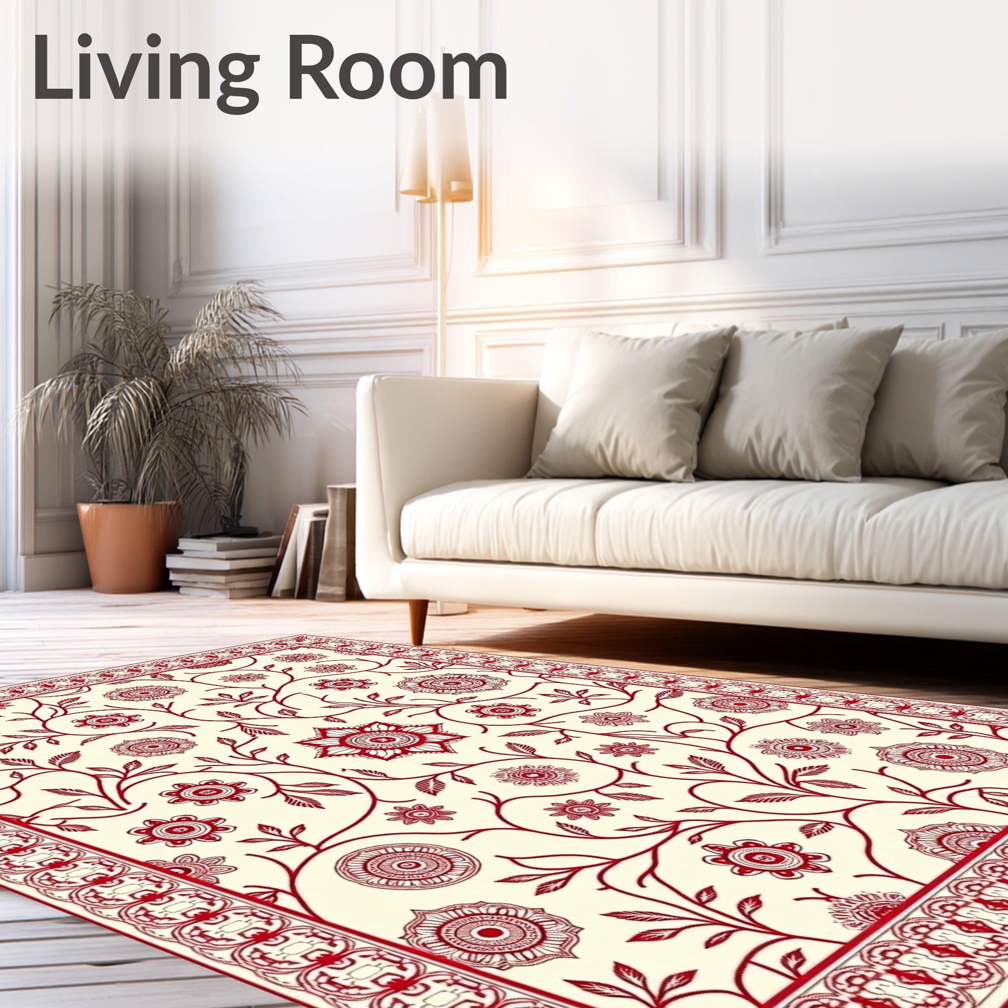 Vintage Crimson Floral Vine Scroll Rug