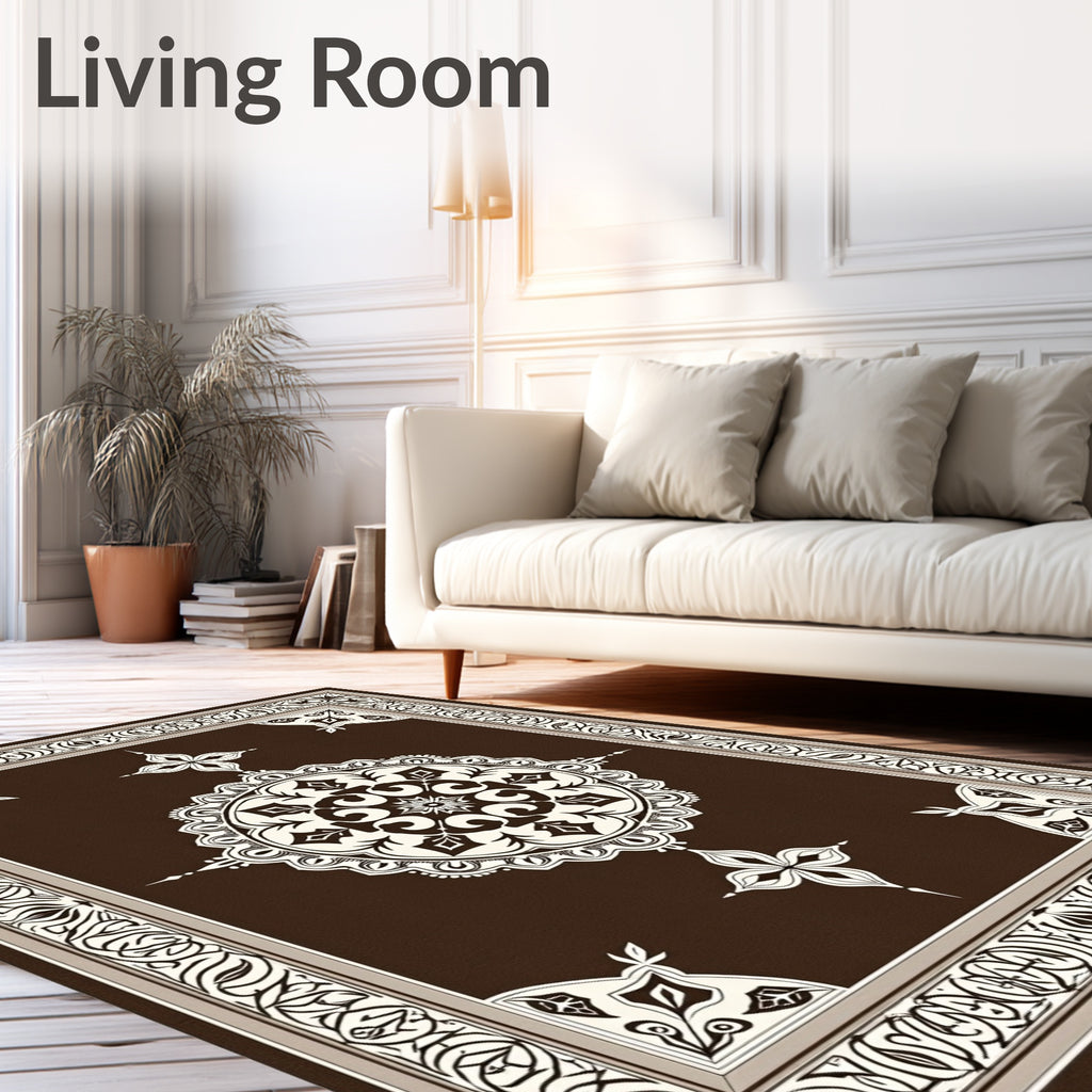 Rich Brown Cream Medallion Border Rug