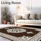 Rich Brown Cream Medallion Border Rug