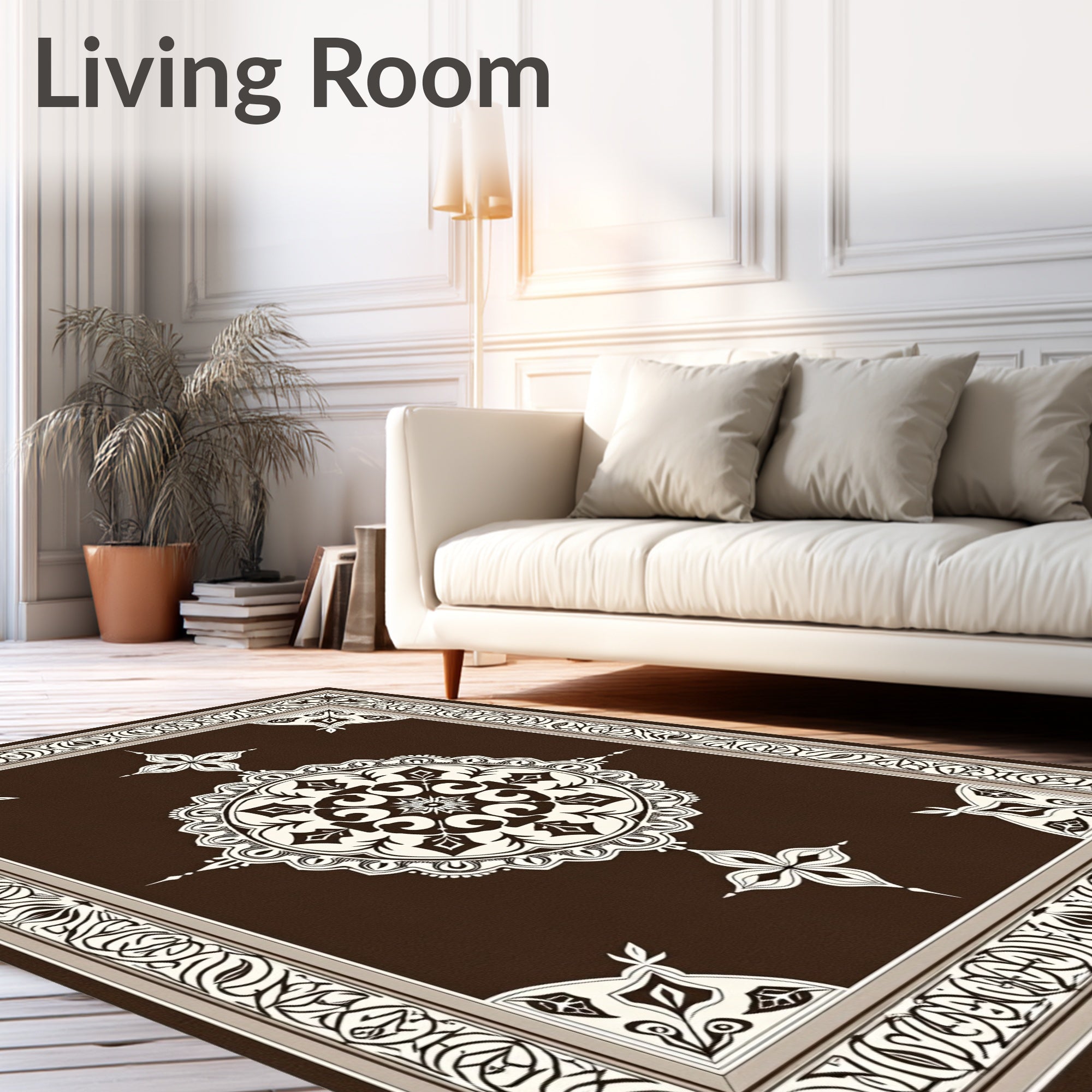 Rich Brown Cream Medallion Border Rug