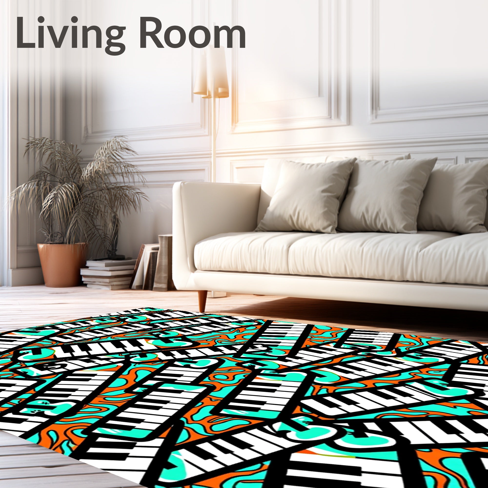 Vibrant Orange Aqua Piano Keys Rug