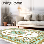 Mint Teal Floral Medallion Border Rug