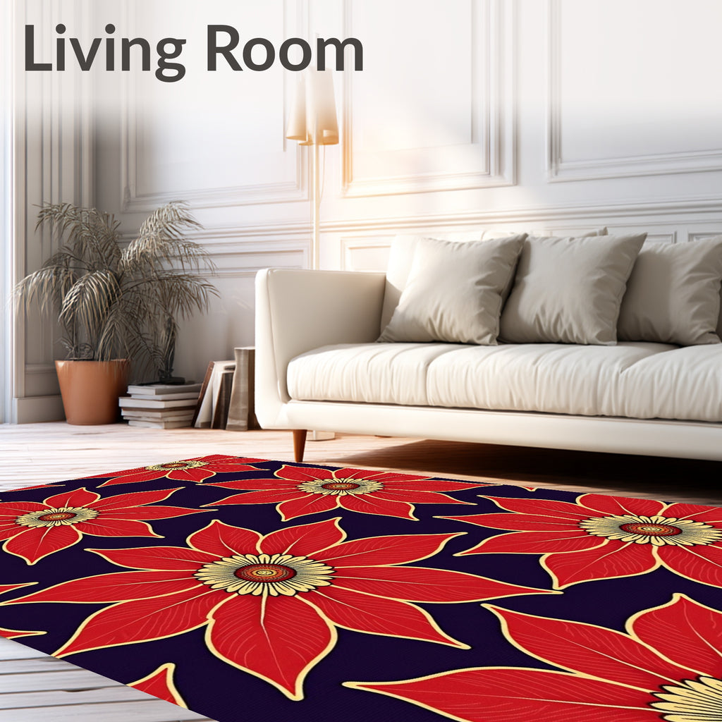 Crimson Golden Flower Silhouette Rug