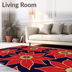 Crimson Golden Flower Silhouette Rug