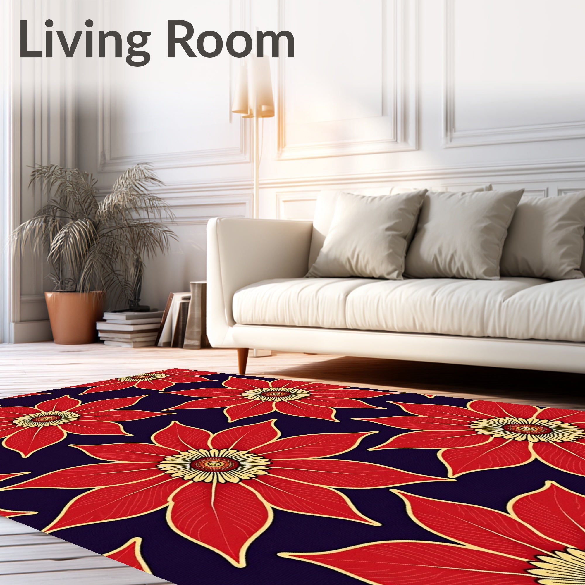 Crimson Golden Flower Silhouette Rug