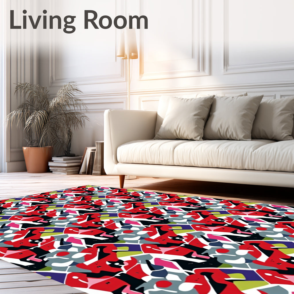 Bold Red Multicolor Abstract Fragment Rug
