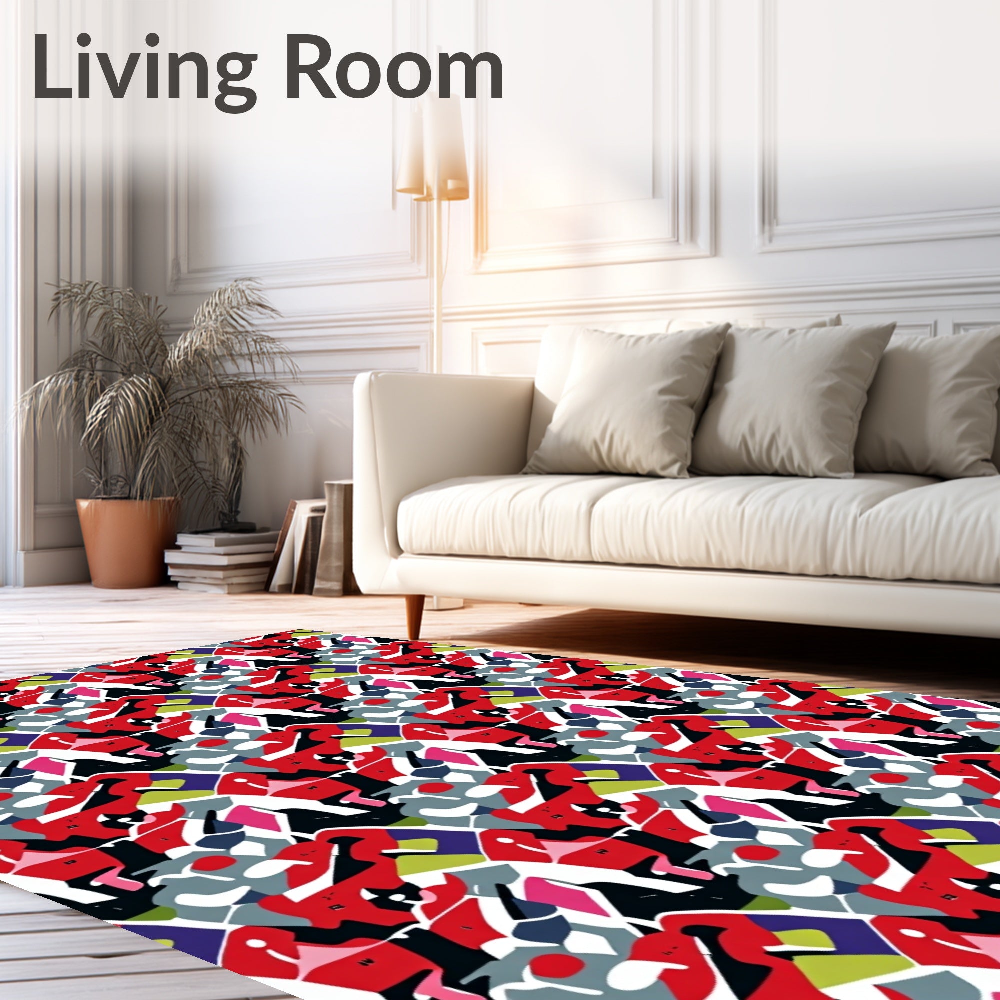 Bold Red Multicolor Abstract Fragment Rug