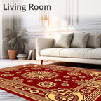 Rich Crimson Golden Floral Medallion Rug