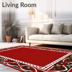 Crimson Bordered Emerald Swirls Rug