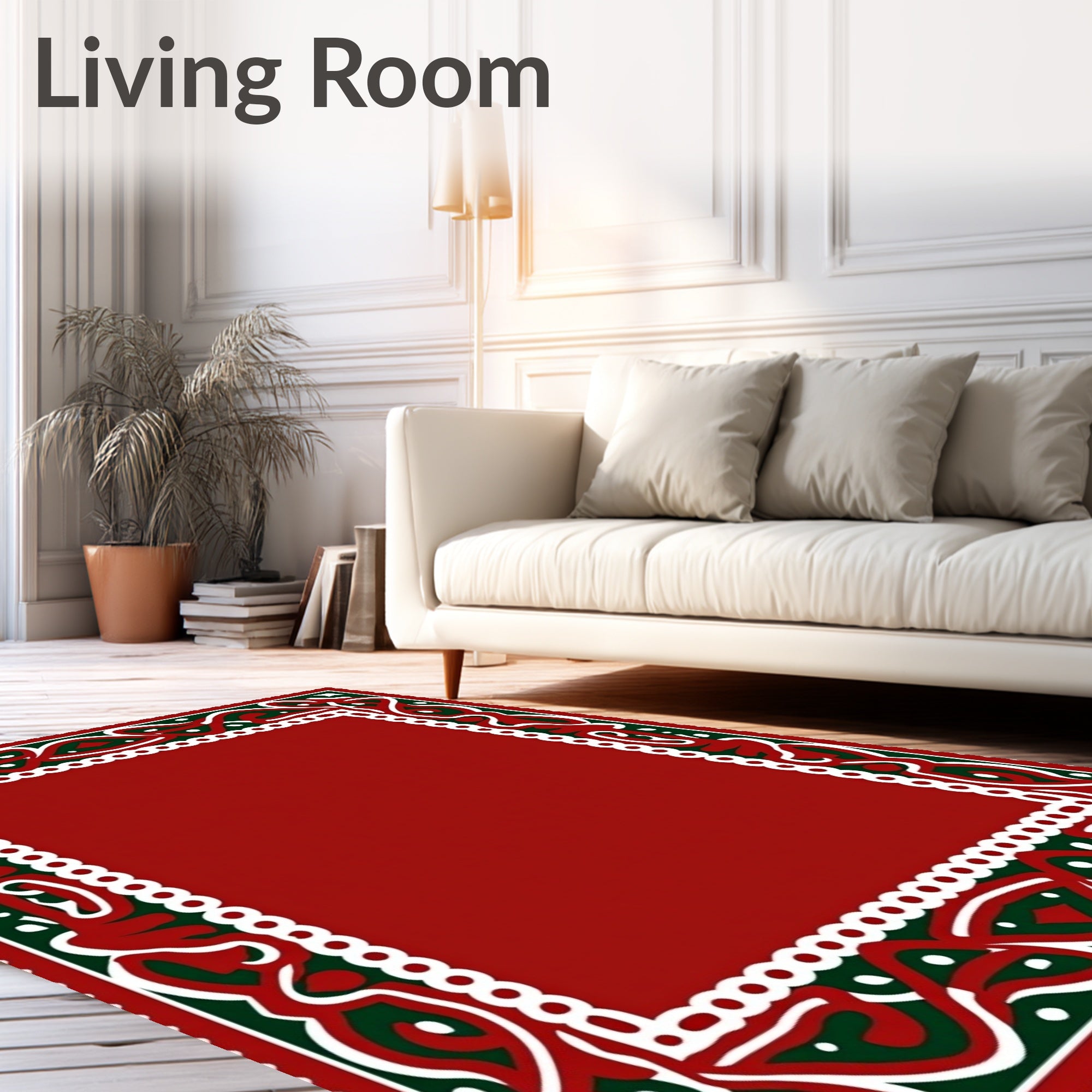 Crimson Bordered Emerald Swirls Rug
