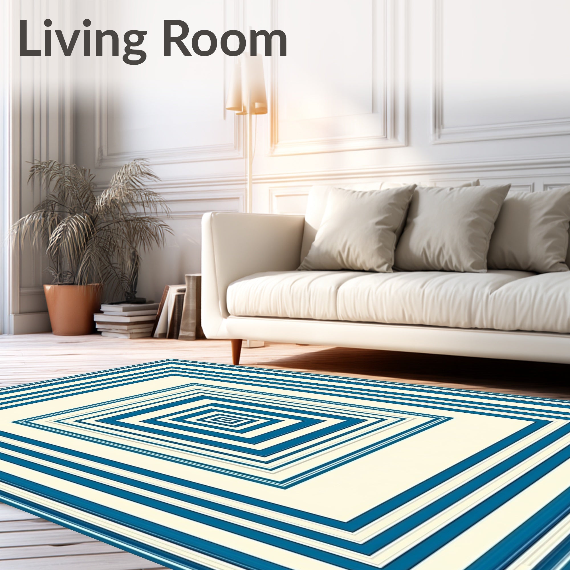 Ocean Blue Concentric Squares Rug