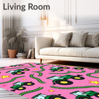 Green Tractors Pink Starry Field Rug