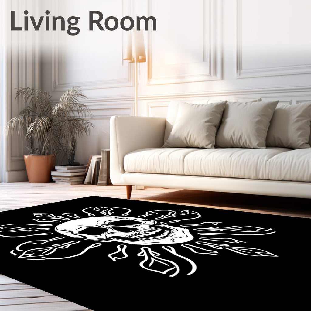 White Skull Sun Mandala Rug