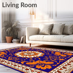 Vibrant Blue Orange Medallion Floral Rug
