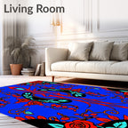 Vibrant Red Rose Black Swirl Rug