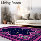 Navy Pink Golden Star Medallion Rug