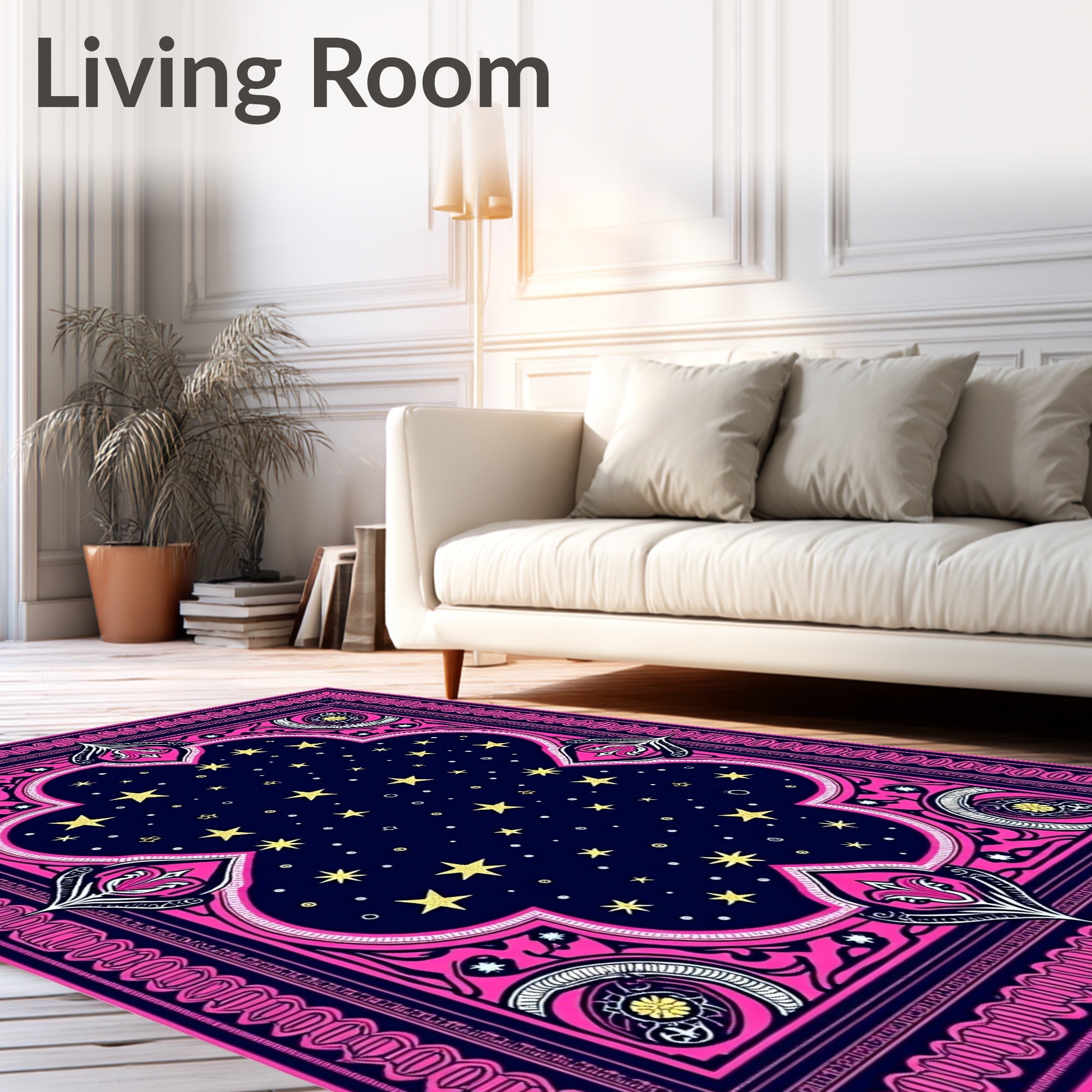 Navy Pink Golden Star Medallion Rug