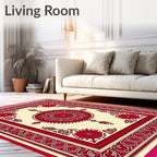 Crimson Red Floral Medallion Mandala Rug
