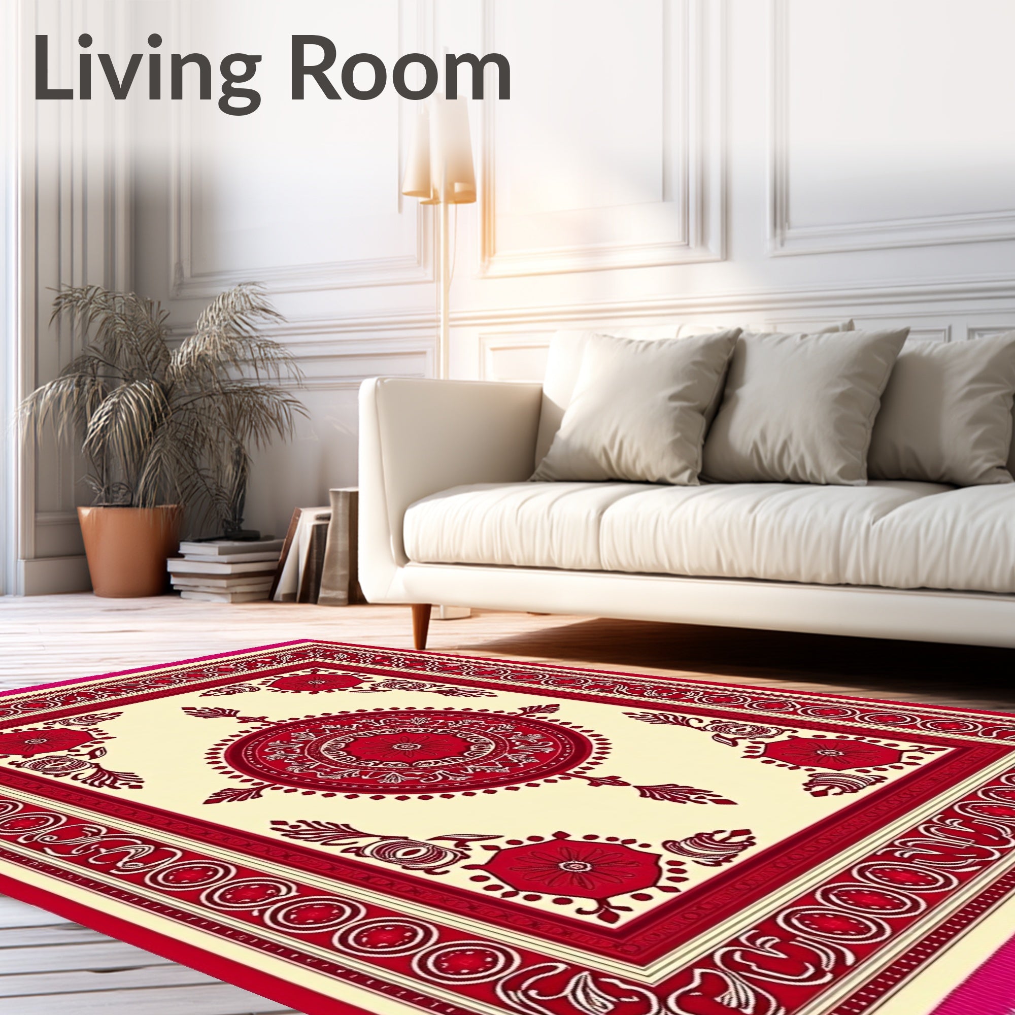 Crimson Red Floral Medallion Mandala Rug