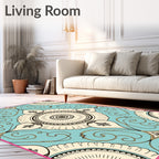 Aqua Cream Black Medallion Swirl Rug