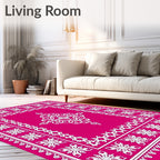 Bright Pink White Snowflake Medallion Border Rug