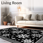 Snowflake Scatter Black White Rug